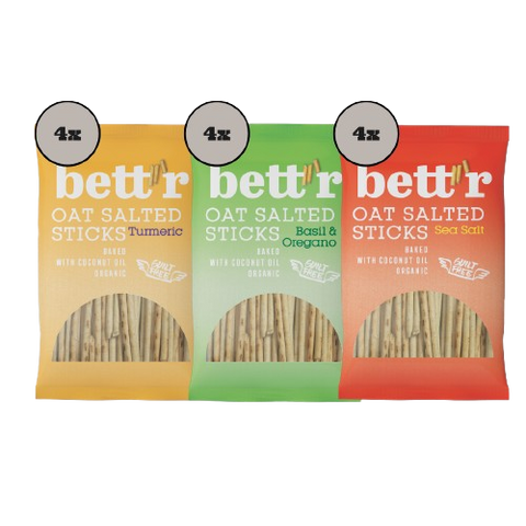 Organické ovesné tyčinky Bett'r se solí - 3 příchutě Mix Box