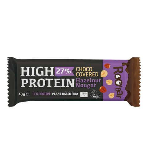 BIO vysokoproteinová čokoládová tyčinka s lískooříškovým nugátem